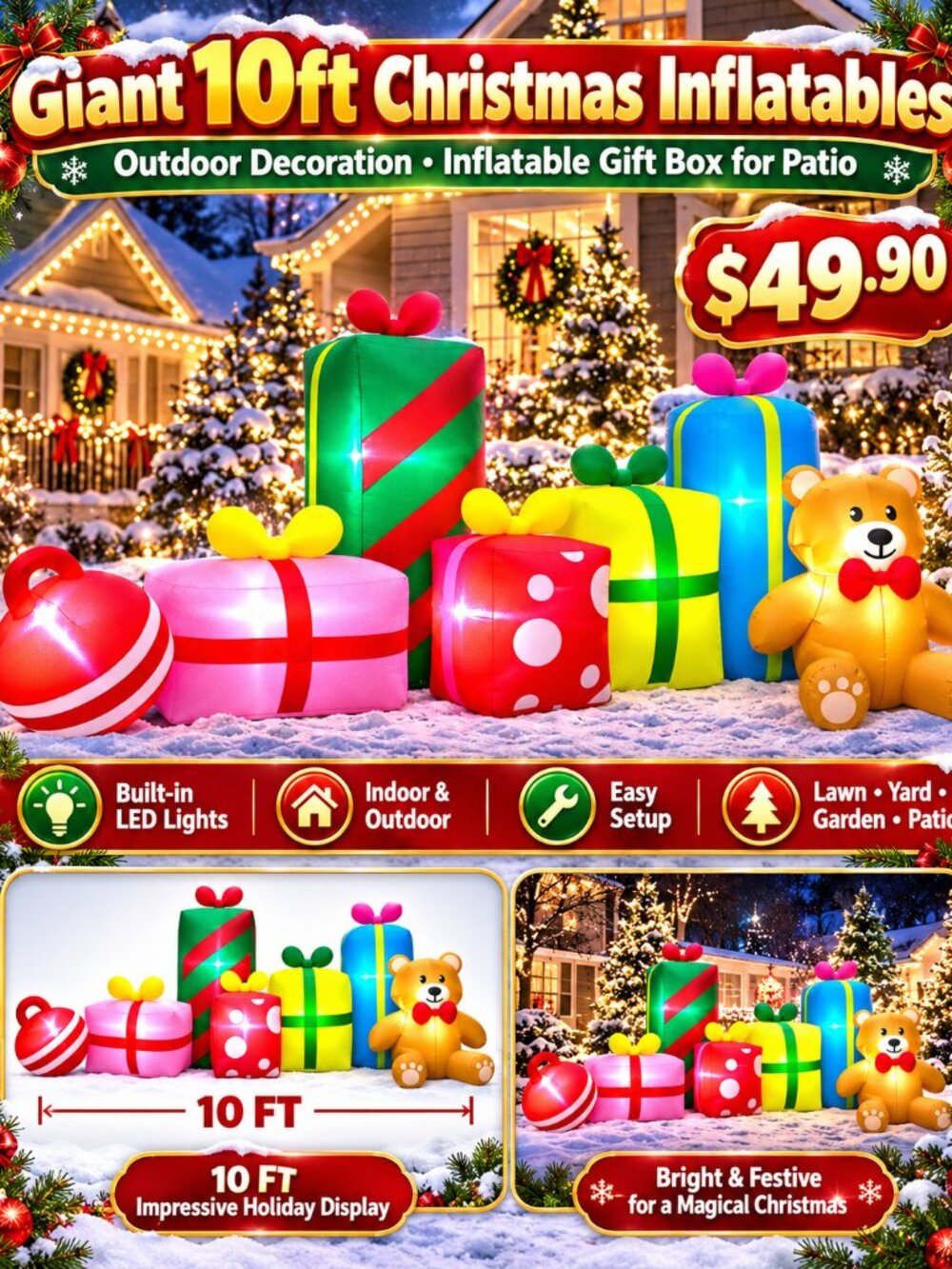 Giant 10ft Christmas Inflatables for Outdoor Decoration